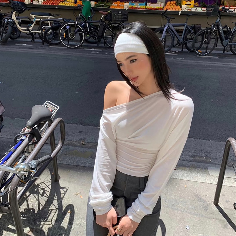 2026 여성용 원숄더 탑 긴팔 티셔츠 비대칭 러칭 오 - Blouse Off Shoulder 리뷰 및 가격