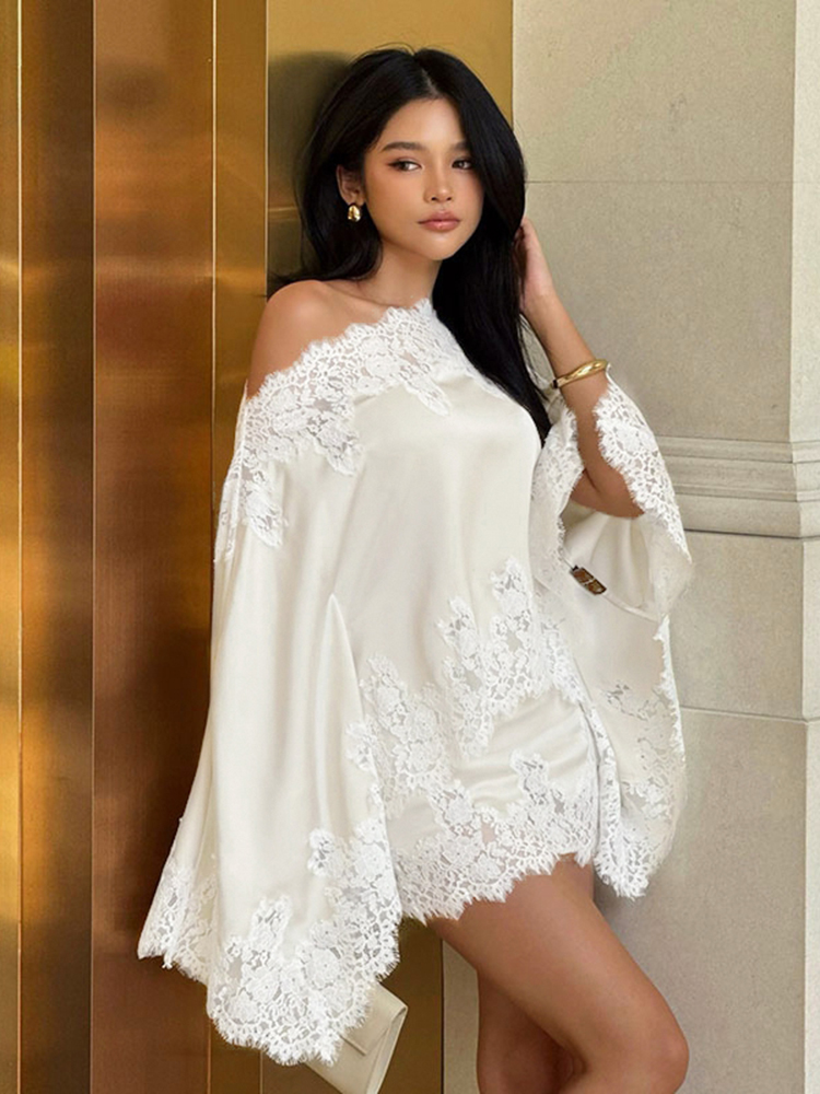 우아한 레이스 패치워크 여성 셔츠 스커트 세트 긴 와이 - Blouse Off Shoulder 리뷰 및 가격