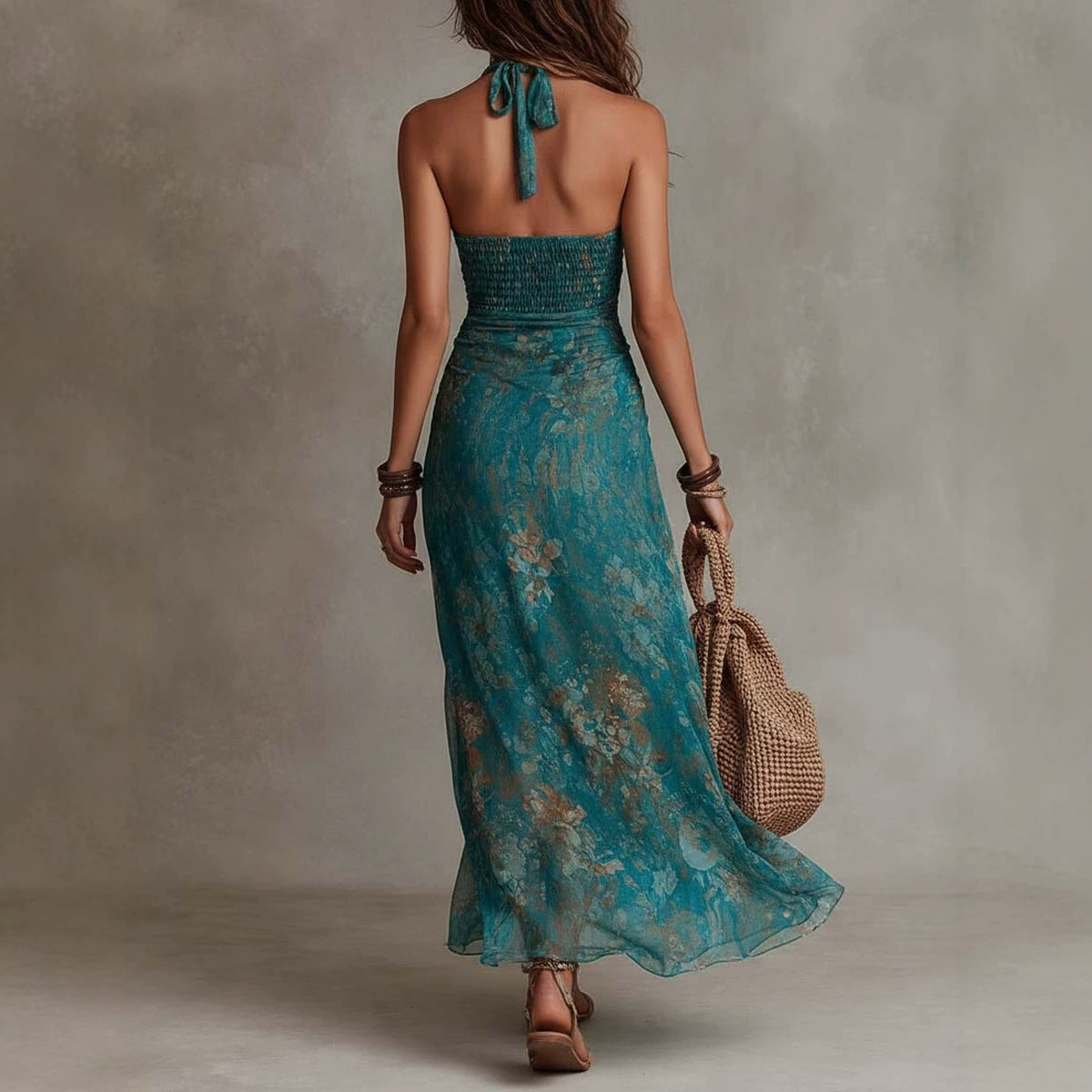 여성용 홀터 딥 V 프린트 스플릿 보호 드레스 봄 여름 - Maxi Dress Halter 리뷰 및 가격