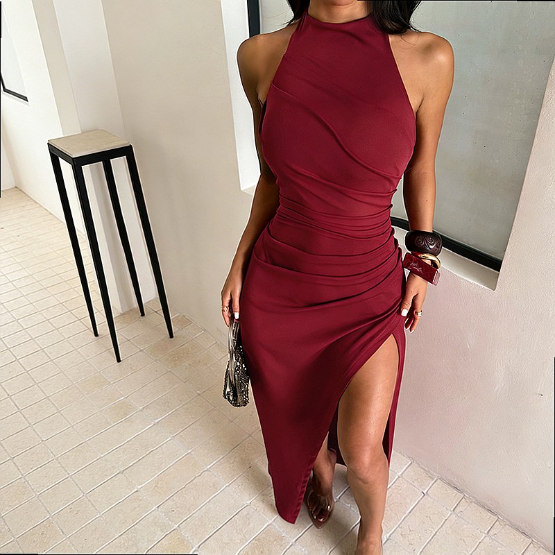 우아한 이브닝 드레스 슬릿 홀터넥 파티 러치드 맥시 드 - Maxi Dress Halter 리뷰 및 가격