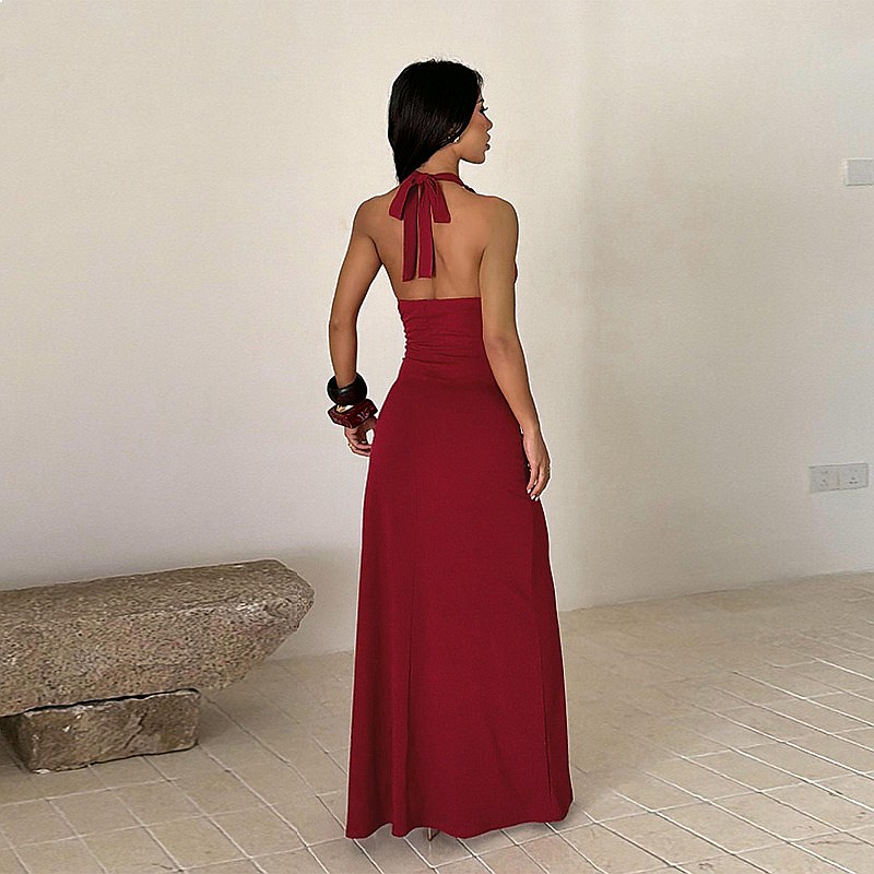 우아한 이브닝 드레스 슬릿 홀터넥 파티 러치드 맥시 드 - Maxi Dress Halter 리뷰 및 가격
