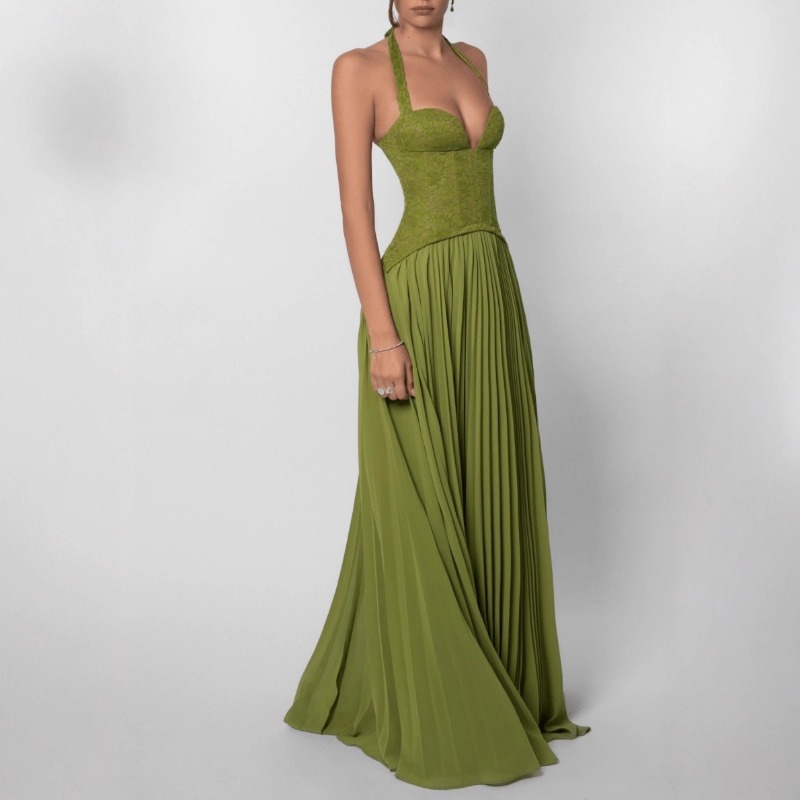 섹시한 로우컷 홀터 맥시 드레스 여성용 백리스 플리츠  - Maxi Dress Halter 리뷰 및 가격