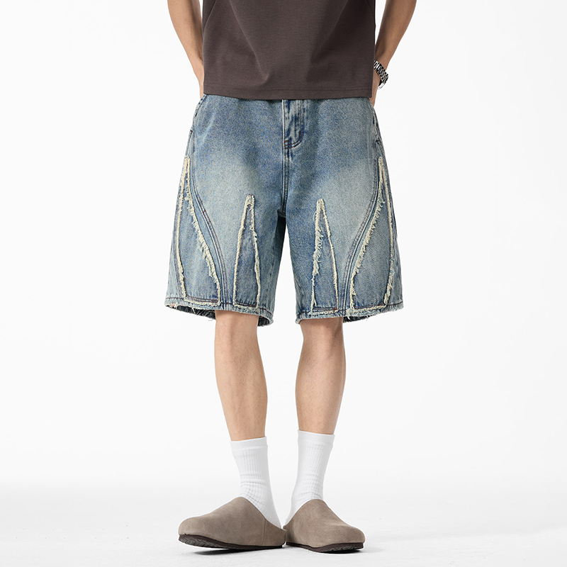 남성용 배기 데님 반바지, 로우 엣지 프레이드 심 패치 - Shorts Denim Frayed 리뷰 및 가격
